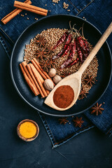 Mixed organic spices on ceramic plate