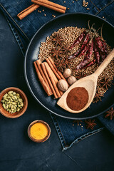 Mixed organic spices on ceramic plate