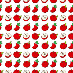 Sliced ​​red apple. Ripe fruit. Seamless pattern. Vector illustration.