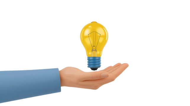3D Rendering of Illuminated Lightbulb Floating Above a Hand Concept - Powered by Adobe