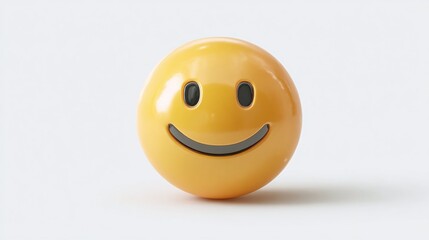 Fototapeta premium Happy emoji face on a clean white background. A simple yellow smiley face. The icon of cheer.
