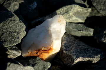 A close-up of a piece of quartz rock