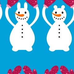 Christmas cartoon ice seamless snowman pattern for wrapping paper and fabrics