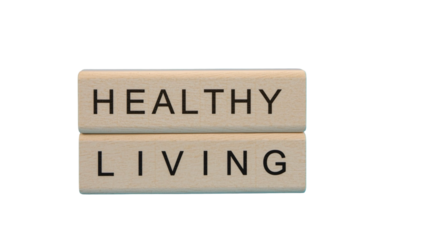 Minimalist Wooden Block Sign with Healthy Living Text Message Concept