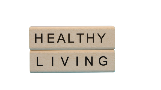 Minimalist Wooden Block Sign with Healthy Living Text Message Concept