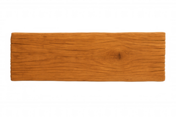 Light brown rectangular wooden plank showing wood grain and cracks on a transparent background
