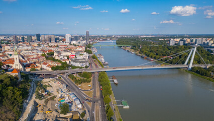 Obraz premium Aerial view of SNP bridge in Bratislava, Slovakia