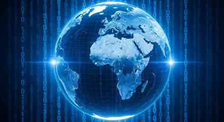 Planet earth rotating showing africa with digital binary code flowing around
