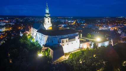 Night view of Nitra castle in Slovakia