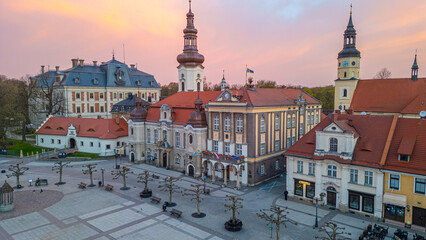 Sunrise aerial view of Polish town Pszczyna