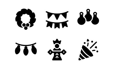 Obraz premium Festive holiday icons set: garland, gifts, and celebration elements
