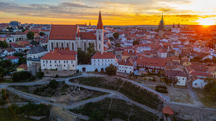 Sunrise panorama view of the old town of Znojmo, Czech republic