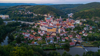 Sunset view of old town of Loket, Czech republic
