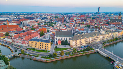 Panorama view of city center of Wroclaw, Poland