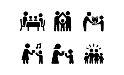 Simple family pictograms set depicting everyday activities and interactions
