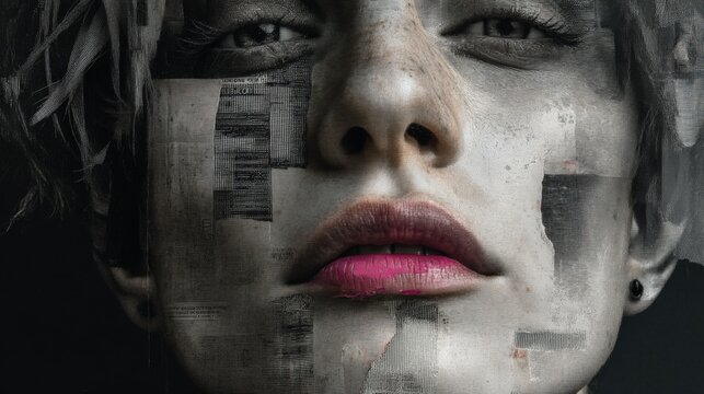 Retro pixel halftone collage  digital blending art