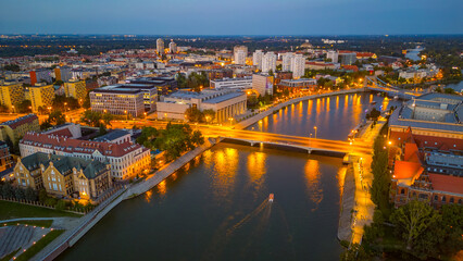 Fototapeta premium Sunset view of riverside of Odra, Wroclaw, Poland