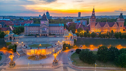 Sunset view of the National Museum in Szczecin, Poland © dudlajzov