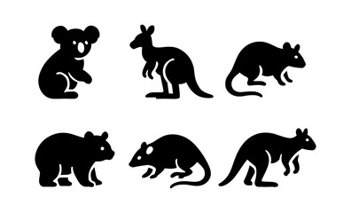 Australian animal silhouettes: koala, kangaroo, and more iconic wildlife designs