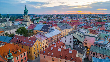 Sunset panorama view of the old town of Lublin, Poland © dudlajzov