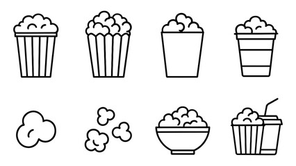Minimalist popcorn icons set for snack lovers