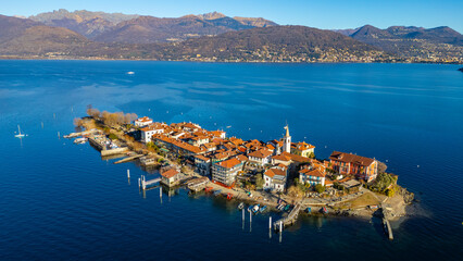 Panorama view of Isola dei Pescatori at Lago Maggiore, Italy