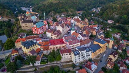 Sunset view of old town of Loket, Czech republic