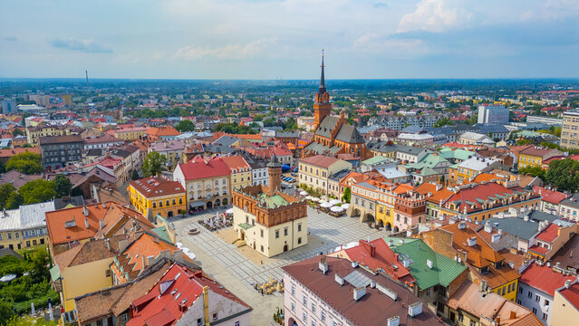 Panorama view of Polish town Tarnow during a sunny day