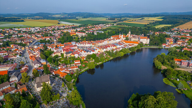 Panorama view of Czech town Telc