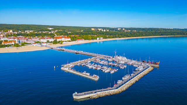 Panorama view of pier and marina in Sopot, Poland - Powered by Adobe