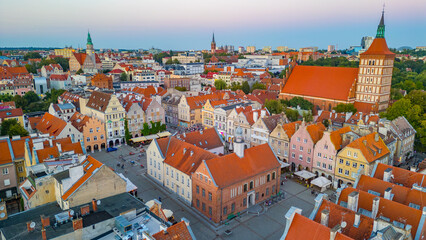 Naklejka premium Sunset panorama of Olsztyn in Poland