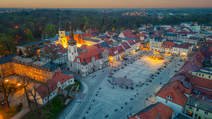 Sunset aerial view of Polish town Pszczyna