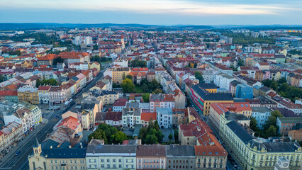 Fototapeta premium Sunset panorama of old town of Pilsen, Czech republic
