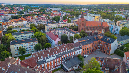 Naklejka premium Sunrise view of the old town of Slupsk, poland