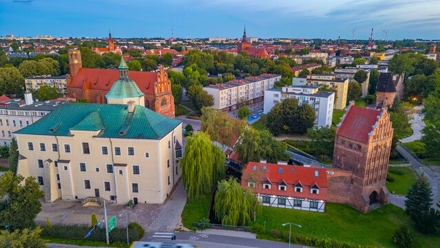 Sunset panorama of Slupsk castle in Poland
