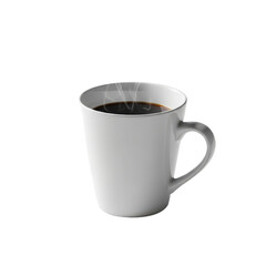Mug of png coffee steams against dark background. Hot beverage, caffeine drink, coffee break, breakfast time.
