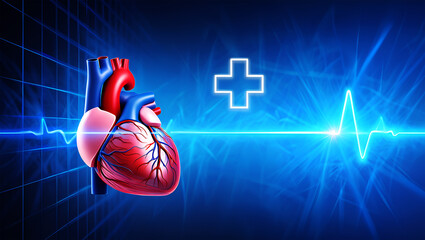 Realistic anatomical heart with medical pulse and cross anatomy health