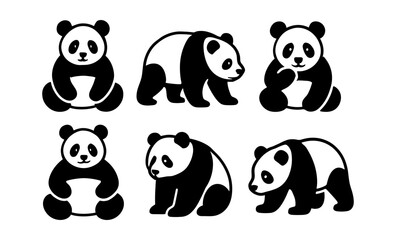 Adorable panda silhouettes in various poses for wildlife designs