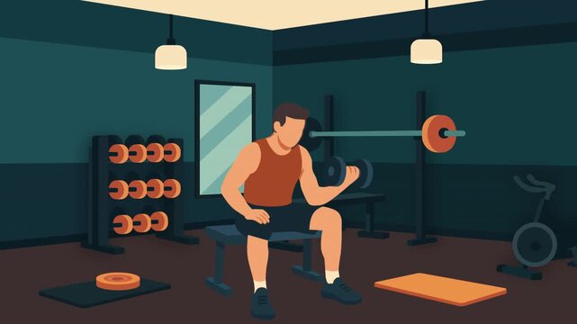 Man Lifting Dumbbell in Gym &ndash; Fitness Workout Animation