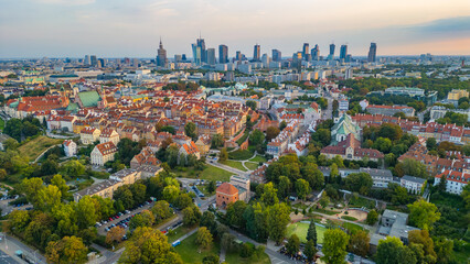 Sunset panorama of Warsaw in Poland