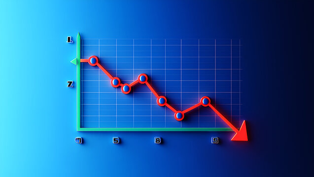 Red decline graph with blue grid and background image - Powered by Adobe