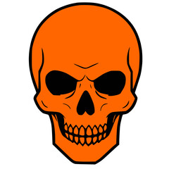 orange black skull icon logo, tattoo, sticker halloween transparent background