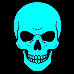 blue, black Skull icon logo, tattoo, sticker halloween isolated background