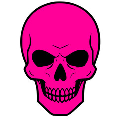 pink, black skull icon logo, tattoo, sticker halloween isolated background