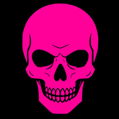 pink, black skull icon logo, tattoo, sticker halloween isolated background