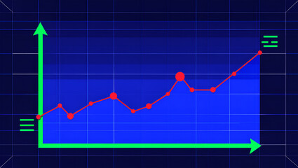 Red line graph with green axes and blue background chart