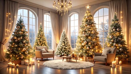 Elegant Christmas room with multiple trees