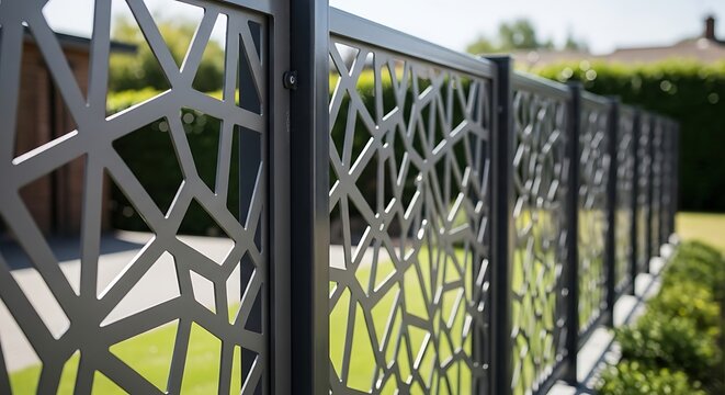 Modern Decorative Metal Fence with Geometric Pattern.