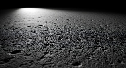 Textured ground with craters under spotlight in darkness