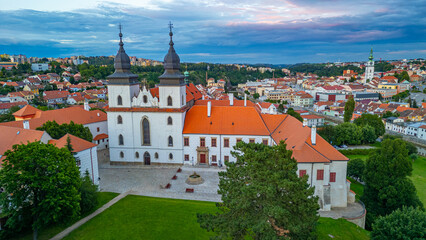 Fototapeta premium Sunset view of Saint Prokop basilica in Trebic in Czech republic